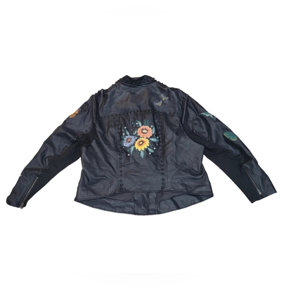 torrid Jackets & Blazers - NWOT Torrid Black Faux Leather Jacket with Floral Embroidery Sz 2 (18/20)